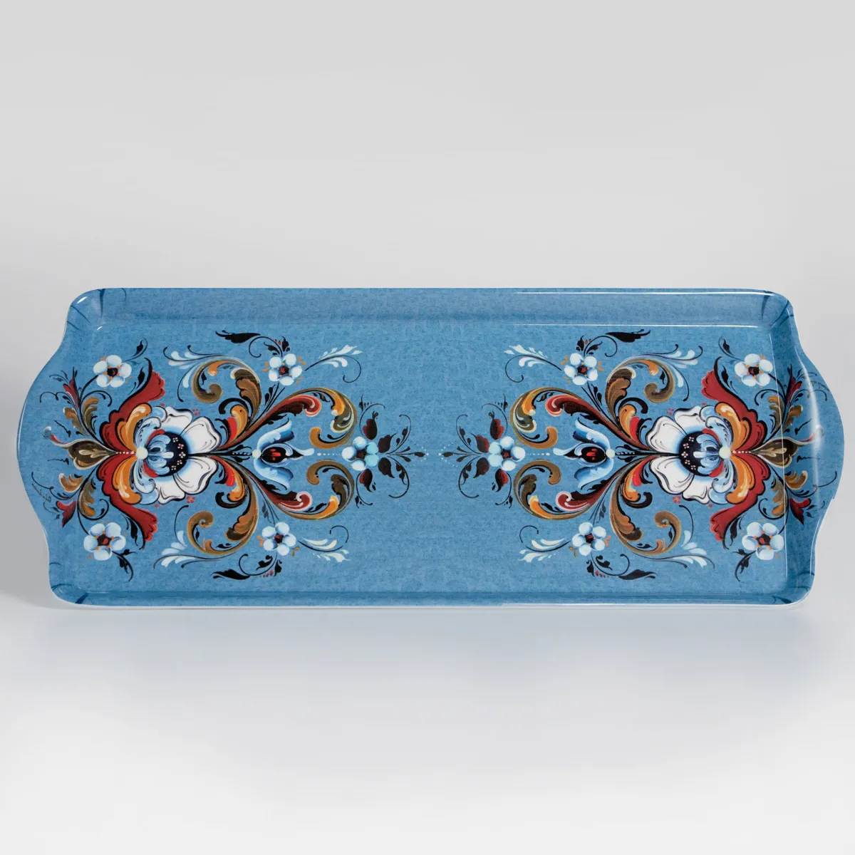 Vesterheim Serving-Almond Cake Tray with Blue Rosemaling Design by Lise Lorentzen