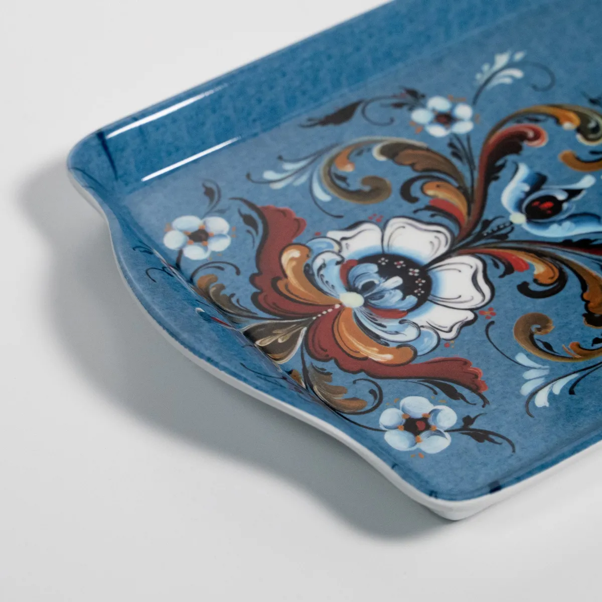 Vesterheim Serving-Almond Cake Tray with Blue Rosemaling Design by Lise Lorentzen