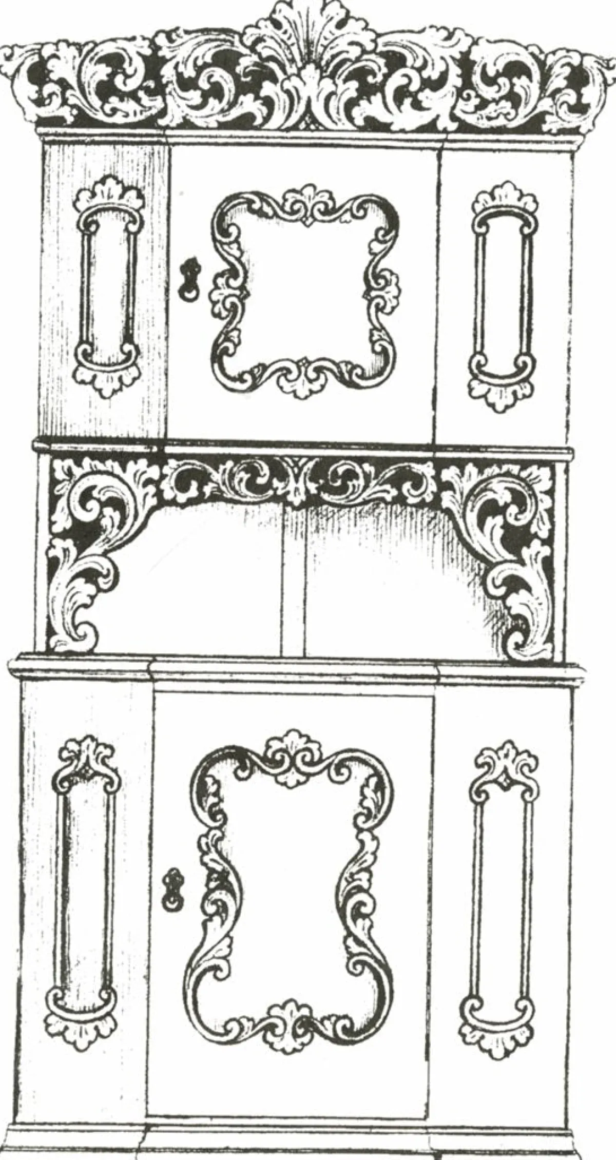 Vesterheim Woodworking | Patterns & Design Packets-Amrud Acanthus Carving Pattern #7 Hjorneskap (Corner Hutch)