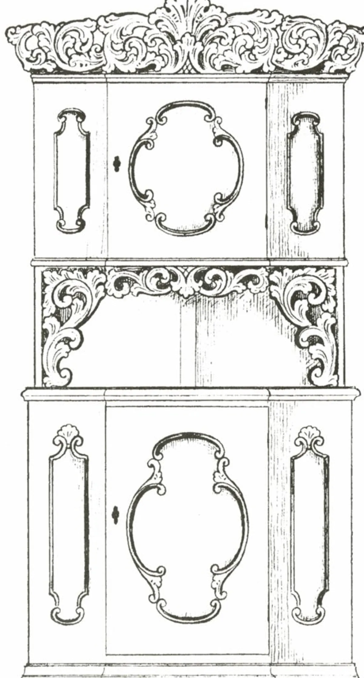 Vesterheim Woodworking | Patterns & Design Packets-Amrud Acanthus Carving Pattern #5- Hjorneskap (Corner Hutch)