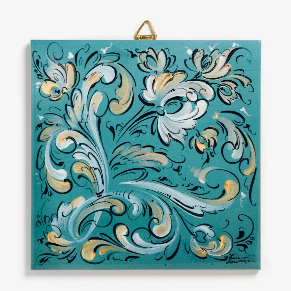 Vesterheim Trivets & Coasters-Blue Rosemaling Trivet with Artwork by Lise Lorentzen