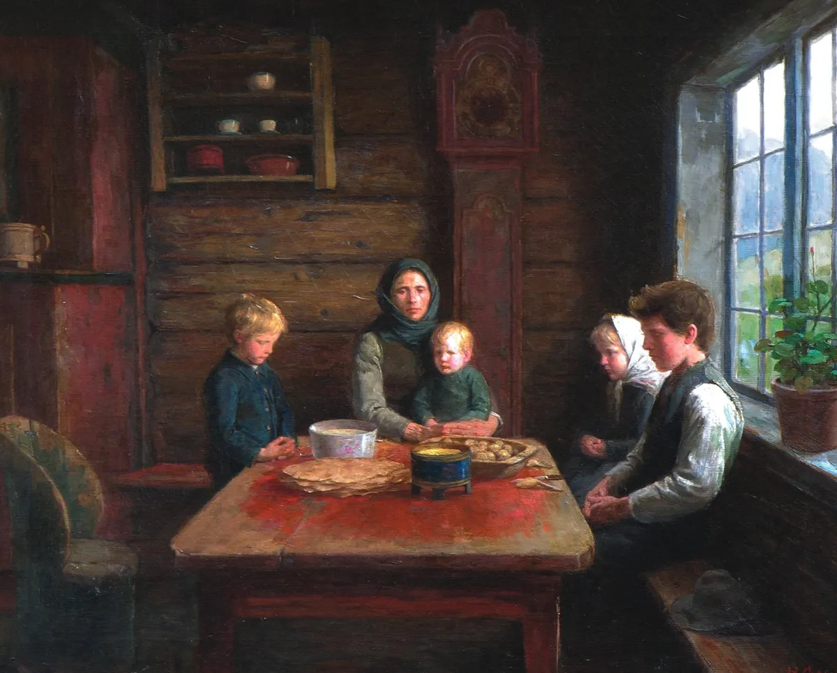 Vesterheim Giclee Reproduction Prints-Giclée Print  from 's Collections - Grace Before The Meal by Herbjorn Gausta