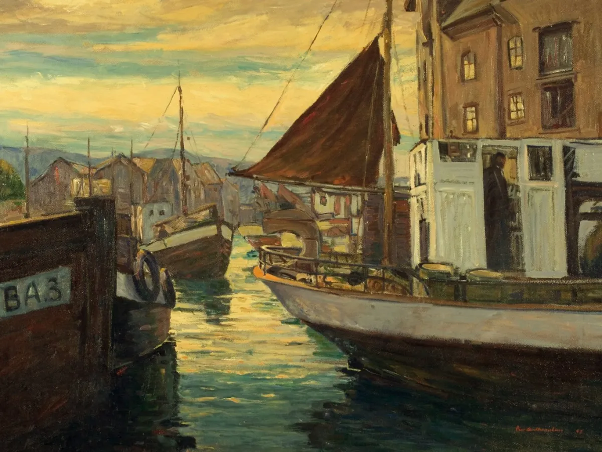 Vesterheim Giclee Reproduction Prints-Giclée Print  from 's Collections - Twilight at Ålesund Harbor by Peer Gulbrandsen