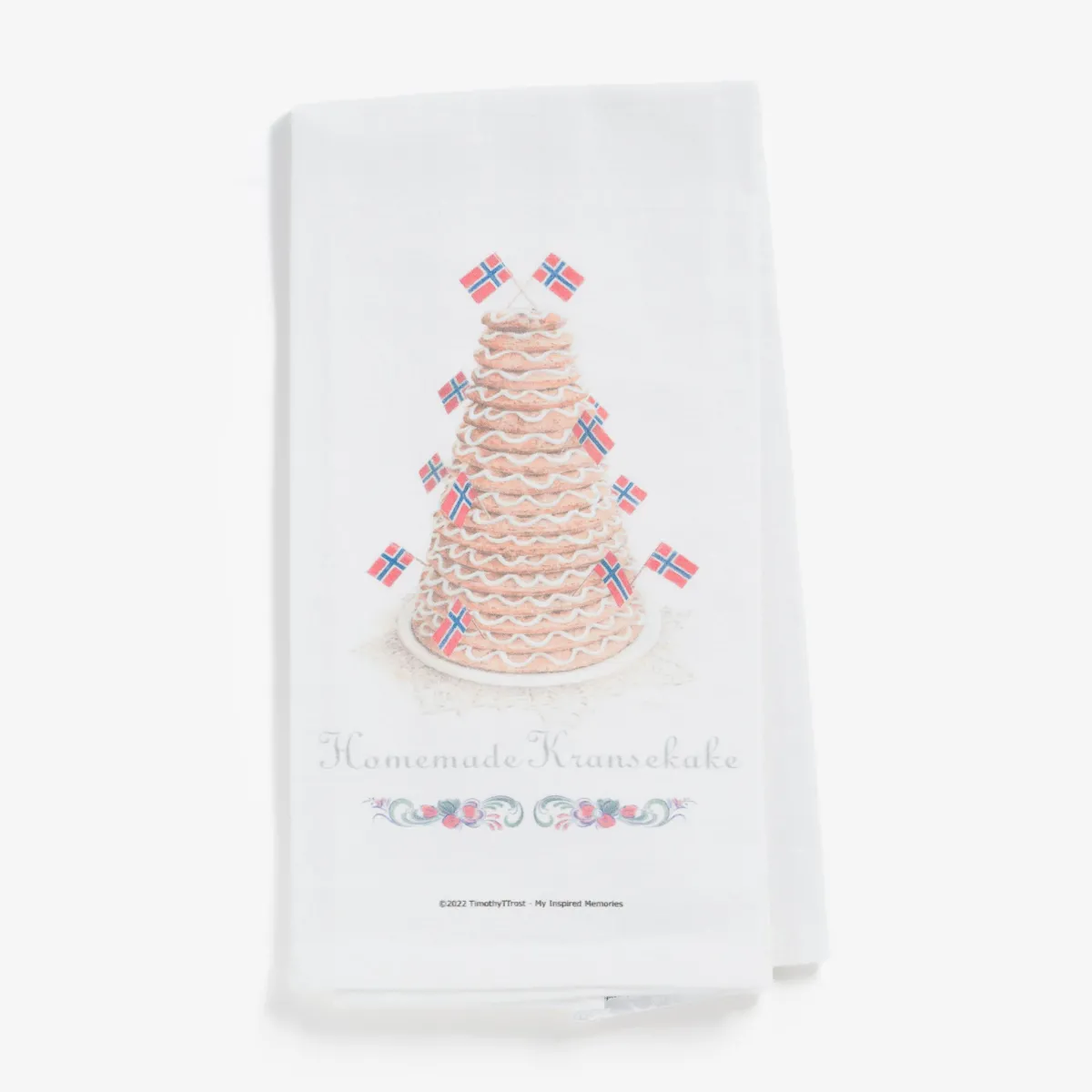 Vesterheim Towels, Runners, & Washcloths-My Inspired Memories Tea Towel by Timothy Trost - Kransekake