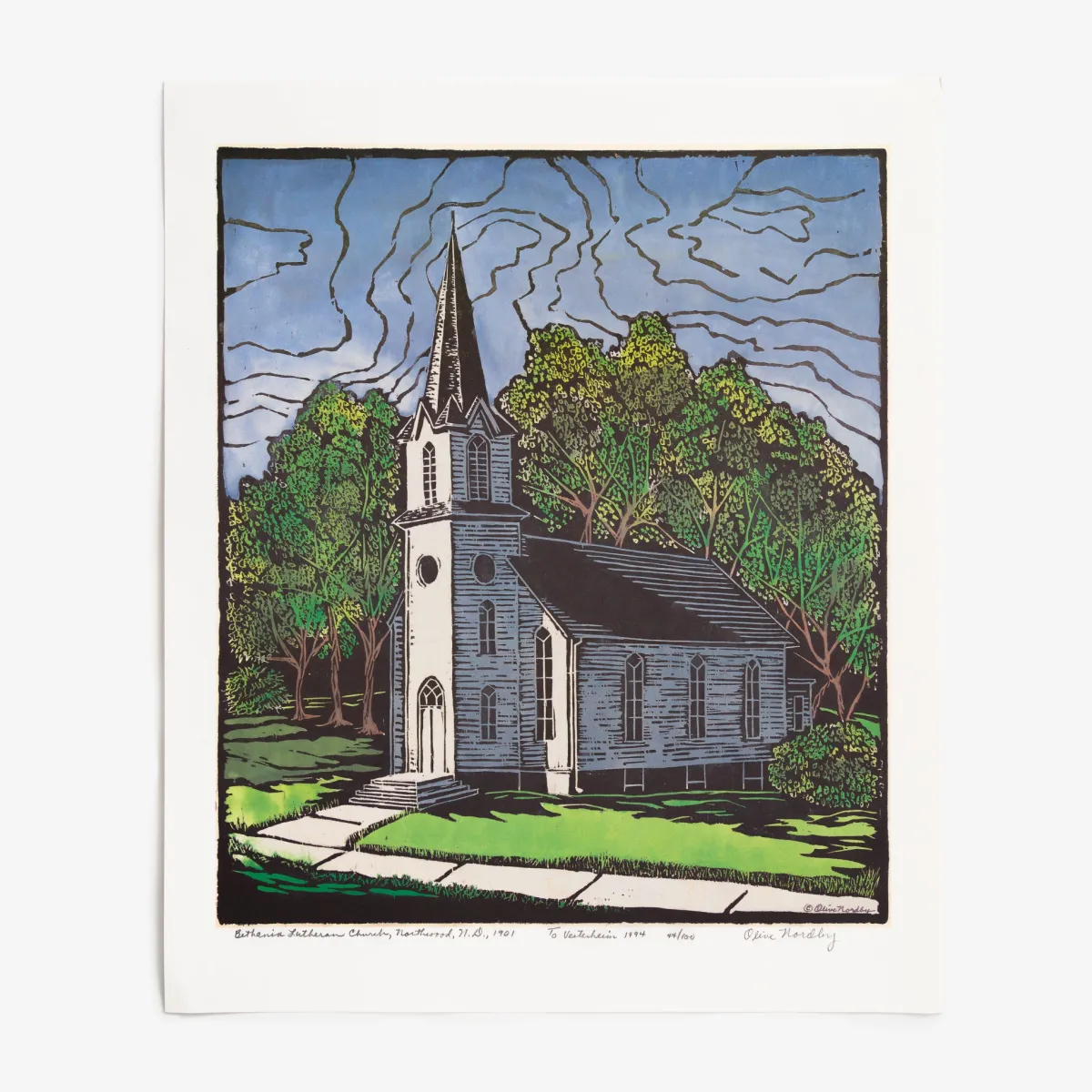 Vesterheim Fine Art | Photography & Prints-Olive Nordby Limited Edition Woodblock Print "Bethania Lutheran Church"