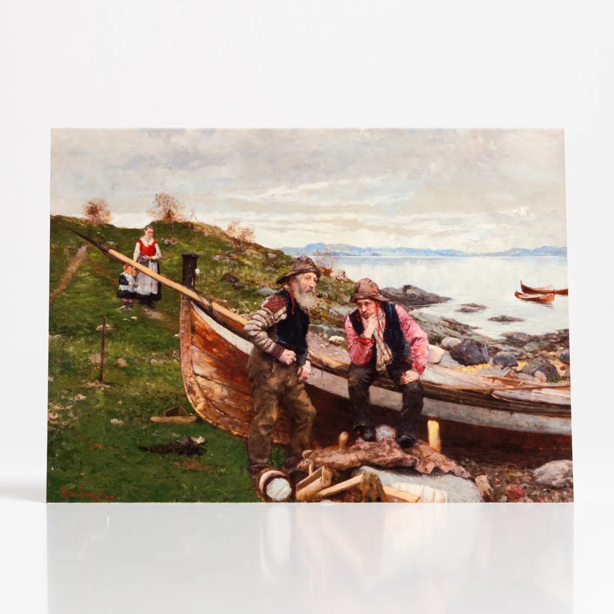 Vesterheim Single Cards-Two Men by Fishing Boat on Shore by Christian Eggen  - Collection Card